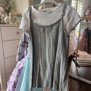 DKNY Gray and White Striped Kids Camisole